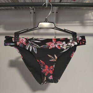 NWoT Unknown Brand Womens Side Tab Floral Bikini Bottoms Black Size M 10HL206